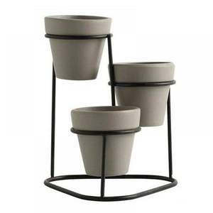 Alabanza Enterprises Durable Minimalist <b>Square</b> Powder Coated Flower <b>Pots</b> Set with Black Metal Stand for Indoor Desktop Use - Product Image 1