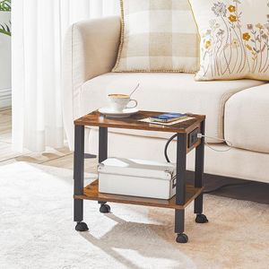 ชั้นวางเครื่องพิมพ์แบบ 2 ชั้นใต้โต๊ะพร้อมแท่นชาร์จ ชั้นวางของประหยัดพื้นที่ขนาดเล็ก รถเข็นแล็ปท็อปแบบพกพา - Product Image 4