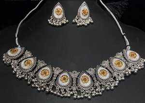 2024 nouveau Navratri spécial oxydé noir allemand plaqué argent collier et ensemble de bijoux pour femmes et fille en gros Garba amant - Product Image 5