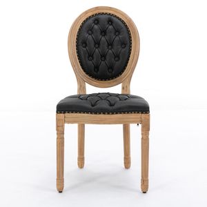 Sedia da Pranzo in Legno Massello Stile Francese con Decorazione Antica Dipinta a Mano, Fibbia e Finitura in Pelle Artificiale PU con Borchie - Product Image 2