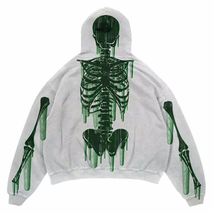 Premium Custom <b>Men's</b> Oversized Hoodie Green Skeleton Dripping Print Streetwear Regular Sleeve Knitted Cotton Autumn Wear Hoodie - Product Image 2