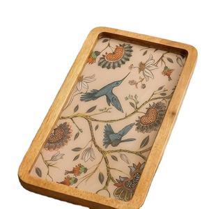Bandeja rectangular moderna de madera con base con estampado floral, bandeja decorativa para servir desayuno, mesa de centro y decoración del hogar. - Product Image 1