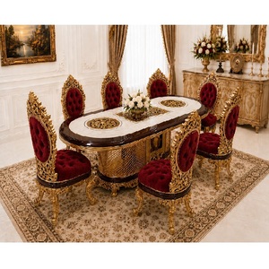 Los Mejores Juegos de Comedor con Diseño Maharaja para Interiores de Lujo, Compre una Mesa de Comedor con Sillas de Terciopelo Rojo, Muebles de Comedor de Madera para 8 Personas - Product Image 1