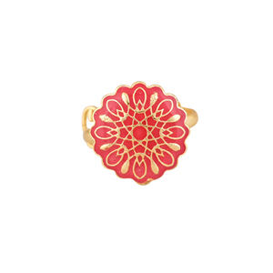 Handcrafted Gold Plated Red Enamel <b>Ring</b> for Women <b>Adjustable</b> Floral Design Fashion Jewelry Accessories Party Jewelry - Product Image 3