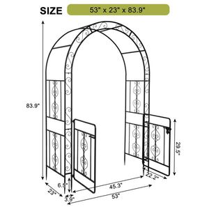 134.5*58.5*213cm Black Iron Arch Courtyard Fence Double Layer with Door Arc Roof & Wrought Iron Outdoor Living Accessory - Product Image 1