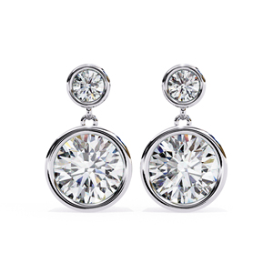 6.00mm Round Moissanite Bezel Drop <b>Earrings</b> with 2.70mm Top Stone D Color VVS Moissanite Diamond <b>Dangle</b> <b>Earrings</b> 925 <b>Silver</b> - Product Image 1