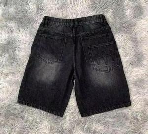 Custom Baggy Vintage Acid Washed Heavy Denim Cotton Flare Cut and Sew Flared Summer Shorts Jeans Embroidery Logo Distress Jorts - Product Image 5