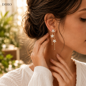 Premium Yellow Gold Marquise Cut Diamond Flower Diamond <b>Earrings</b> Moissanite Long Drop <b>Earrings</b> Bridal <b>Wedding</b> Jewelry - Product Image 4