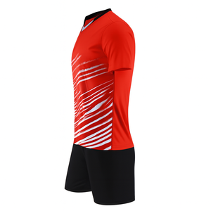 Camiseta de Fútbol Roja para Hombre con Cuello en V y Manga Corta, con Patrón de Rayas Blancas, Tejido Transpirable de Poliéster, Ropa Deportiva para Todas las Temporadas - Product Image 3