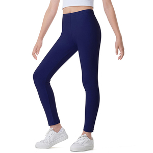 <b>Girls</b> <b>Navy</b> Blue Full Length Cotton High Waist <b>Leggings</b> Elastic Waist Knit Fabric School Uniform Pants - Product Image 1