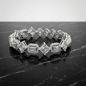 กำไลข้อมือเพชรทรง Asscher สีโรสโกลด์ เงินสเตอร์ลิง ดีไซน์หรูหรา สง่างาม เหมาะเป็นของขวัญสำหรับผู้หญิง ฉลองวันครบรอบแต่งงาน - Product Image 4