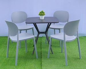 Chaise de jardin en plastique moulé gris haut de gamme moderne avec trous - Imperméable, durable, confortable et empilable, mobilier d'extérieur - Product Image 1