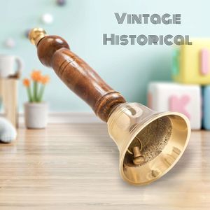 Cloche à main décorative en laiton avec poignée en bois, finition polie, son clair et fort, pour rituels de temple, école, bureau, maison, bureau à domicile - Product Image 3