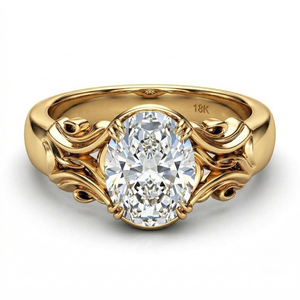 แหวนหมั้นเพชรแท้ทรงวงรีทองคำแท้ 18K สำหรับผู้หญิง สไตล์วินเทจ - Product Image 1