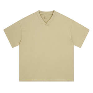 T-shirts personnalisés pour hommes 2026, col en V, manches courtes, 100 % coton, respirants, séchage rapide, avec bordure contrastante et logo personnalisé - Product Image 1