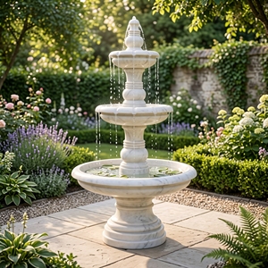 White Handmade Traditional Marble Fountain Carved <b>Stone</b> Water Feature Outdoor Garden Plaza Landscape Decor - Product Image 1
