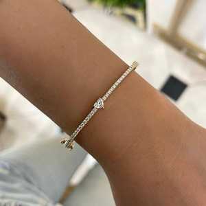 Diamond Bangles <b>Bracelet</b> Wholesale 14k 18k Solid Gold Heart Round Lab Grown Diamond Prong Set Double Security <b>Stacking</b> <b>Bracelets</b> - Product Image 6