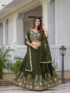 Green Embroidered Georgette <b>Lehenga</b> Choli Set Heavy Sequin Work <b>Women</b> Wedding Party Outfit - Product Image 1