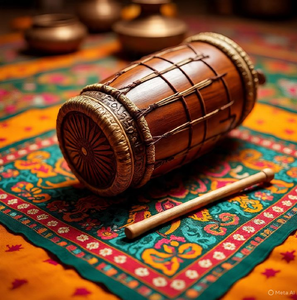Tabla en bois sculpté avec de magnifiques motifs floraux, doté d'un système d'accordage en laiton, disponible à prix de gros. - Product Image 3