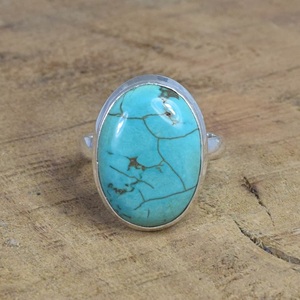 Blue Turquoise <b>Ring</b> <b>925</b> Sterling <b>Silver</b> Bezel Setting Handmade <b>Ring</b> For Her Gemstone Jewelry - Product Image 1