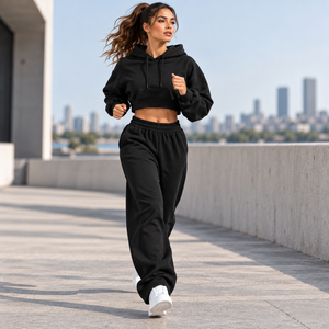 <b>Women's</b> Black Hooded Tracksuit Set Full Sleeve Solid Color Loose Fit Casual Sweatshirt And <b>Pants</b> With Side Pockets - Product Image 4