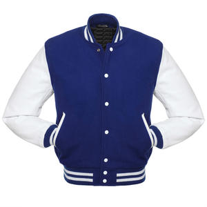 Chaquetas Varsity de Lana Azul para Hombre, de Moda, Personalizadas al por Mayor, Estilo Béisbol, con Mangas de Cuero y Decoración Bordada - Product Image 6