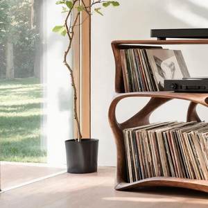 Station de rangement pour platine vinyle Luxali personnalisable, en bois naturel, artisanale, multifonctionnelle, support de vaisselle réglable, écologique - Product Image 5