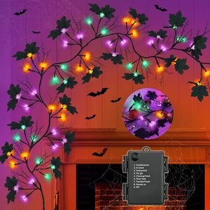 พวงมาลัยเถาวัลย์ไฟ LED ขนาด6ฟุต54นิ้วมีเตาผิงติดผนังในร่มสำหรับตกแต่งวันฮาโลวีนสีดำสีม่วงสีเขียวสีส้มใช้แบตเตอรี่ - Product Image 1