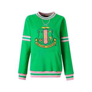 Sudadera Unisex AKA Green Stripe Chenille con Cuello Redondo, Bordado de Letras Griegas, Ajuste Cómodo, Ropa Casual Premium - Product Image 1