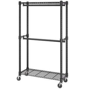 Heavy Duty Double Hanging Rods <b>Clothes</b> Rack Bottom Top <b>Storage</b> Tier with Rolling Feature for Garment <b>Storage</b> - Product Image 1