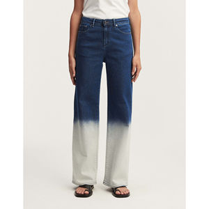 Jeans de mezclilla para mujer de pierna ancha y holgada con efecto blanqueado especial, transpirables, personalizables, servicio OEM - Product Image 1