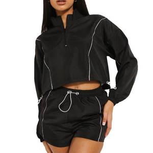 Conjunto Deportivo de Verano para Mujer, Chaqueta Cortavientos Informal con Cuello Alto y Pantalones Cortos, Ecológico y Transpirable, para Correr y Hacer Ejercicio - Product Image 1