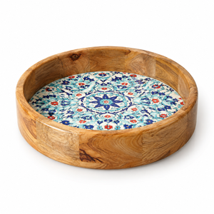 ถาดไม้เคลือบลายมันดาลาทรงกลม |   ถาดเสิร์ฟไม้ธรรมชาติขอบยกสูง สำหรับตกแต่งโต๊ะอาหาร ของตกแต่งบ้าน ของตกแต่งโชว์ งานศิลปะ - Product Image 1