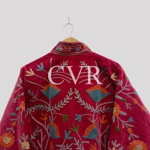 Abrigo de Terciopelo Floral con Bordado a Mano, Cuello Mandarín, Talla Grande, Ropa de Invierno, Manga Larga, Estilo Chino, Chaqueta Casual - Product Image 2