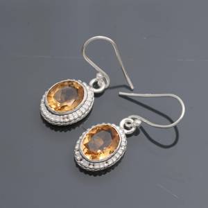 Natural Citrine Oval Dangle <b>Earrings</b> 925 Sterling <b>Silver</b> Gold Plated Ethnic Handmade Women's Jewelry for Party Occasions - Product Image 3