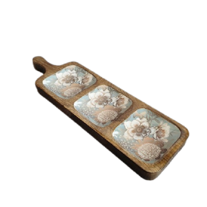Plat à condiments en bois de manguier à 3 compartiments, imprimé et émaillé, pour l'hôtellerie, idéal pour les fruits secs et les noix - Product Image 3