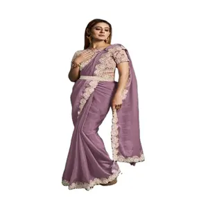 印度传统派对穿欧根纱真丝纱丽衬衫 | 印度最新缝制高品质纱丽系列批发商 |