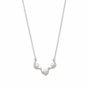 Collier en argent sterling 925 avec perle et feuille, serti de zircone cubique, finition polie, élégant, pour femme, cadeau de mariage ou de fête, bijoux - Product Image 3