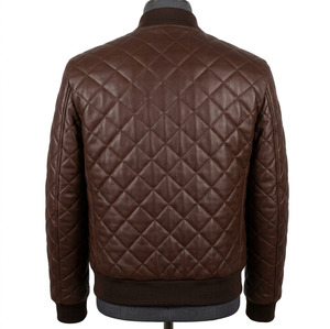 OEM Custom Wholesale <b>Men's</b> Cowskin Leather <b>Jacket</b> Brown Quilted <b>Bomber</b> Style Premium Quality Winter Outerwear Genuine Leather - Product Image 2