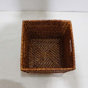 New Design Eco-Friendly Natural Rattan Multi-Purpose Storage <b>Basket</b> Square Diagonal <b>Weave</b> Dark Brown Cube Set of 3 - Product Image 6