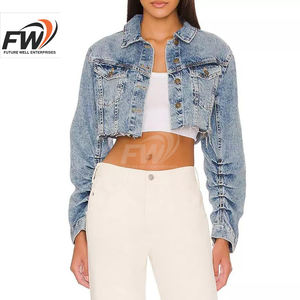 Vestes en jean pour femmes OEM respirantes, personnalisées, surdimensionnées, à manches longues, basiques, boutonnées, avec poches - Product Image 2