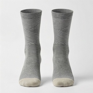 Crew Socks Gray Geometric Pattern Breathable Polyester Spandex Running Athletic Socks for Adults Spring Season - Product Image 1