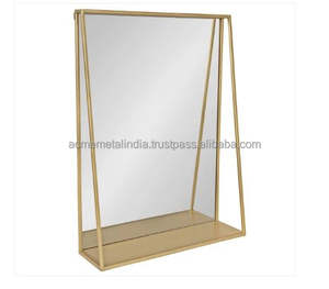 กระจกติดผนังทองเหลืองสีทองพร้อมที่ใส่วัสดุเหมาะสำหรับห้องน้ำและห้องนั่งเล่นของตกแต่งบ้าน - Product Image 1