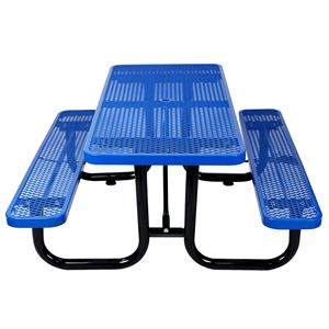 Tavolo da Picnic Rettangolare in Acciaio da Esterno 6 Piedi con Palo per Ombrellone BLU - Product Image 1