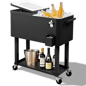 80 Qt Insulated Freezer Cart <b>Cooler</b> Box Black Cabinet with Leg Tubes Iron <b>Material</b> Rectangular with Drain Pipe - Product Image 3