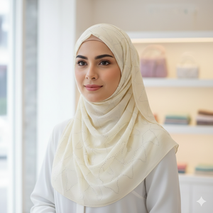 Exquisito Hiyab de Lino y Poliéster con Adornos de Plumas, Tela Suave y Transpirable, Diseño Floral, Elegante para Uso Diario de Mujeres - Product Image 1