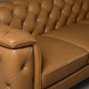 Canapé Chesterfield moderne de luxe à trois places en cuir véritable pour salon, meuble d'appoint de qualité supérieure - Product Image 5