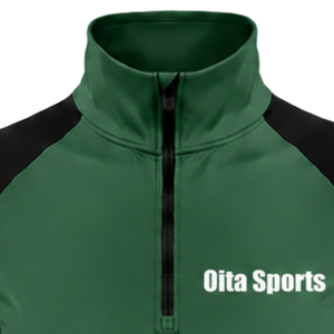 Women Quarter Zip Athletic <b>Top</b> Green Long Sleeve Fitted Sports Training Shirt High Collar <b>Thumbhole</b> Performance Activewear - Product Image 3