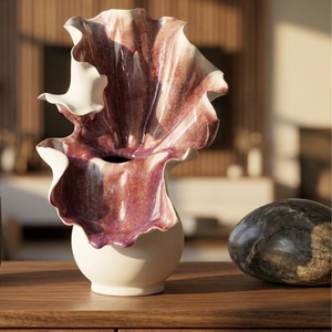 Contemporary Porcelain Tabletop <b>Vase</b> With Purple Marbled Floral Design Exquisite Durable 8-12in Width 16-24in Height - Product Image 5