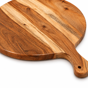 Planche à découper ronde en bois avec poignée |   Planche à découper et à servir en bois artisanale |   Planche de préparation de cuisine multifonctionnelle - Product Image 3